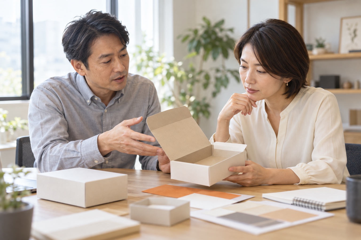 商品づくりについて話し合うイメージ